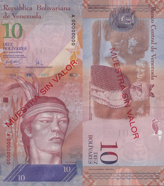 Venezuela 10 Bolivars 2007 P 90 UNC SPECIMEN