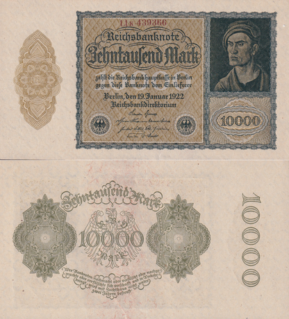 Germany 10000 Mark 1922 P 72 AU UNC Lot 3 pcs