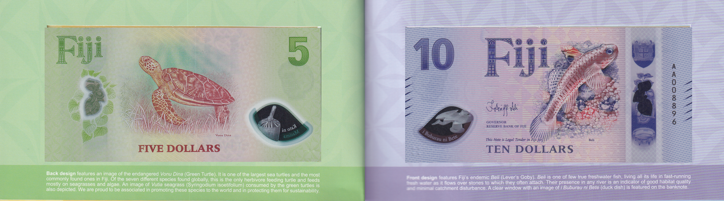 Fiji $5-100 2026 P New polymer Desing UNC AA Prefix Match LOW S/N W/Folder Set 5