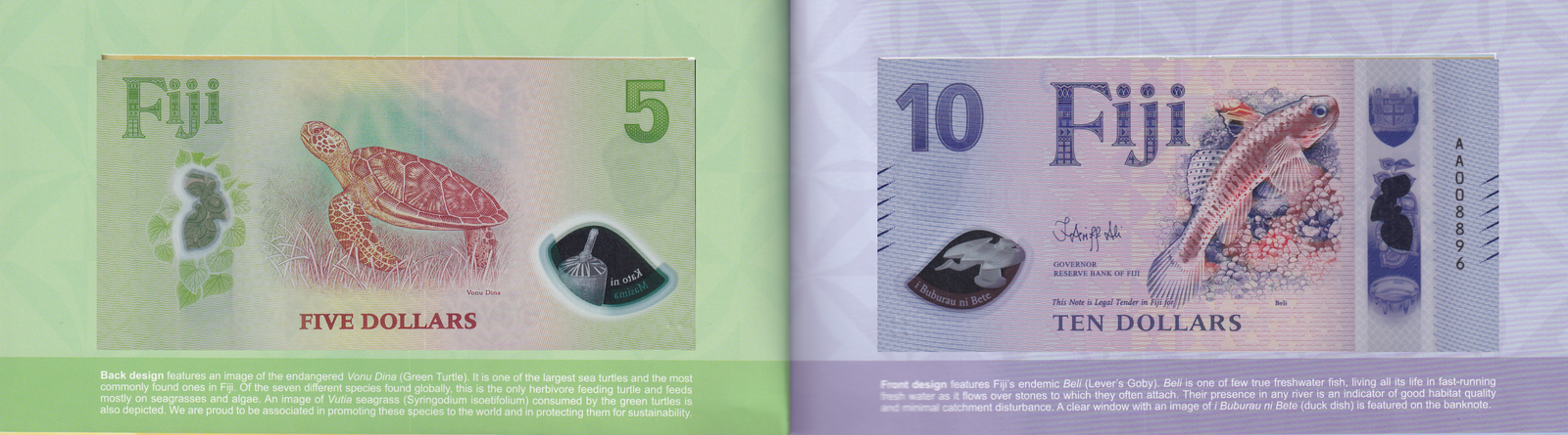 Fiji $5-100 2026 P New polymer Desing UNC AA Prefix Match LOW S/N W/Folder Set 5