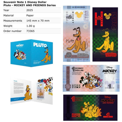 Disney Official Mickey Mouse & Frinds 1 Dollar 2025 Pluto UNC With Folder