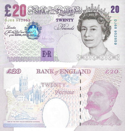 Great Britain 20 Pounds 1999 P 390 Queen Elizabeth ll Random Signatures UNC
