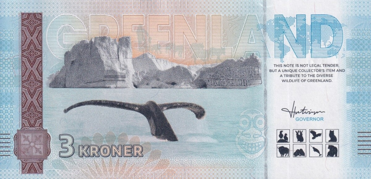 Greenland Souvenir Note 3 Krone Snowy Owl UNC Test Note