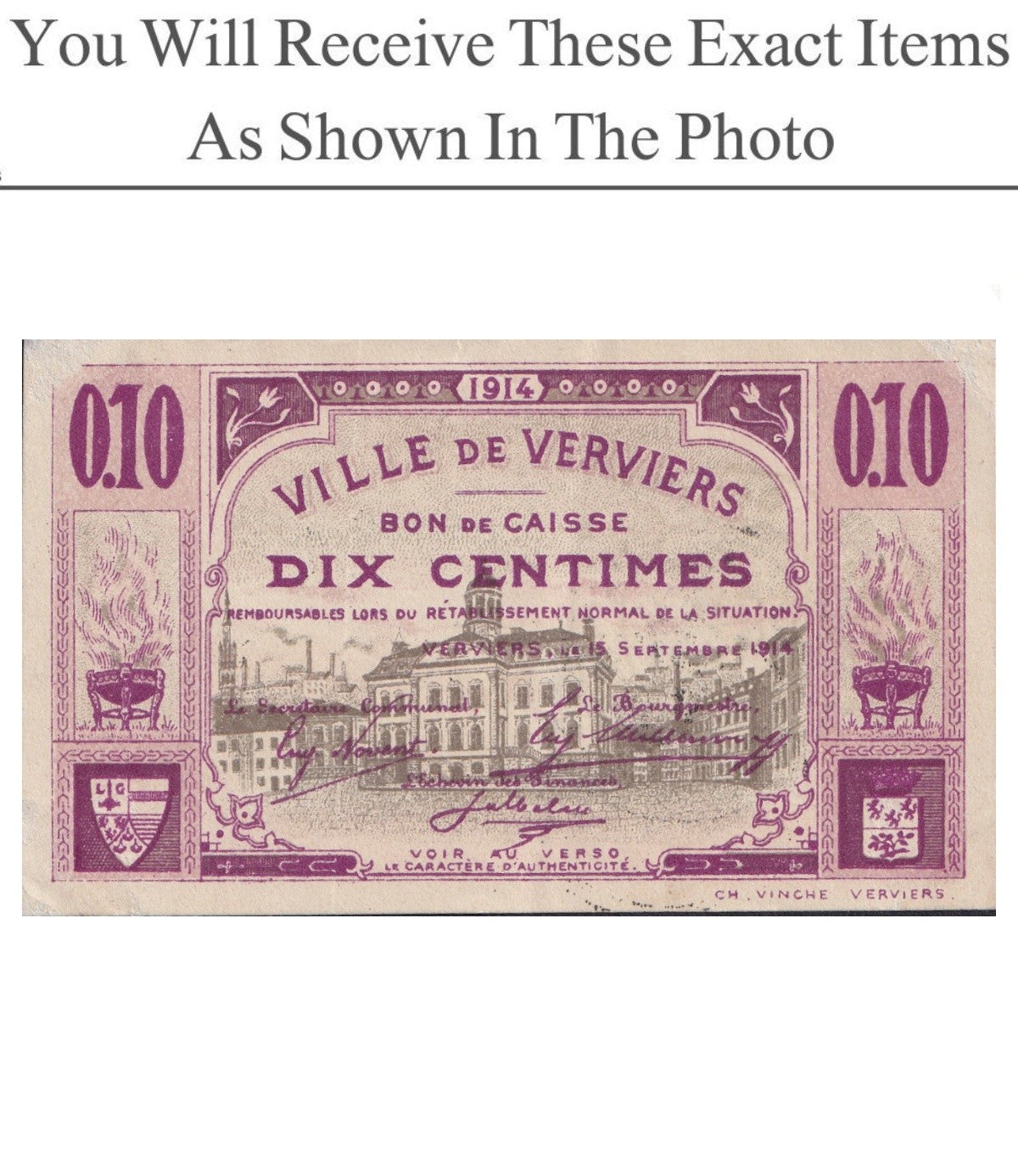 Belgium Notgeld VERVIERS 10 Centimes 1914