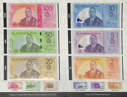 Tonga 2-100 Pa'anga 2023 P 50-55 Paper Polymer UNC Set 6 p Match LOW No. 180 W/F
