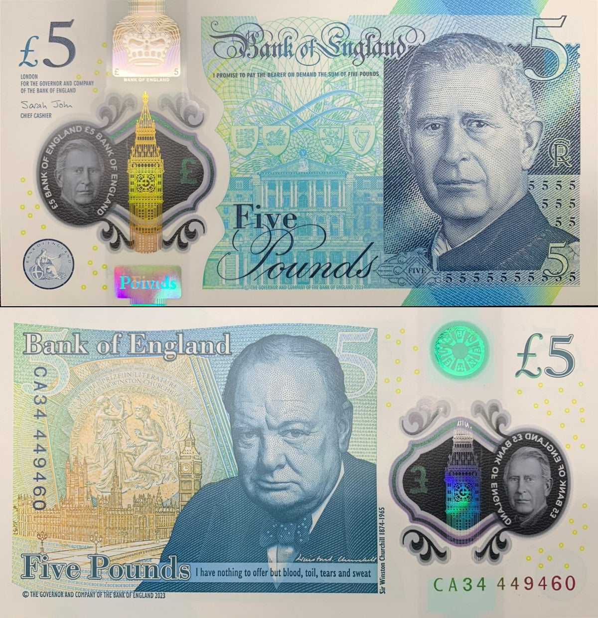 Great Britain 5 Pound 2023 / 2024 P New Polymer Charles III UNC LOT 3 pcs