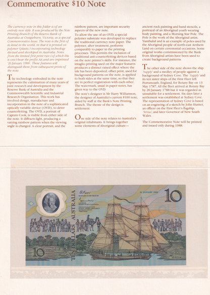 Australia 10 Dollars 1988 P 49a Polymer UNC Commemortive AA Prefix With Folder