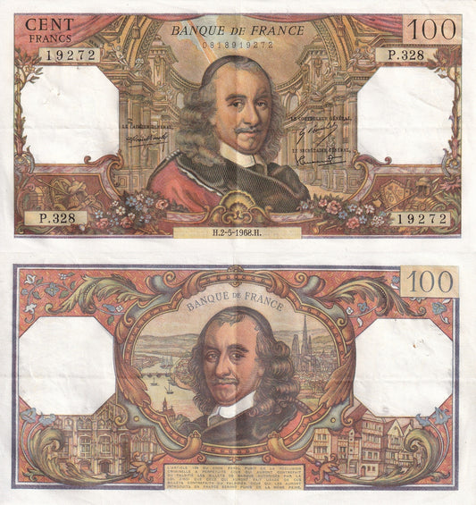 France 100 Francs 1968 P 149c EF W/Hole 