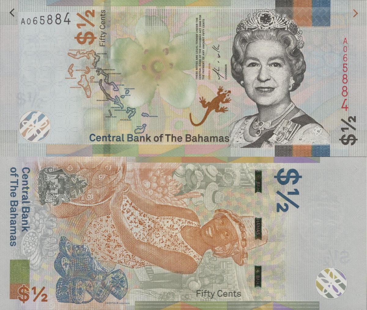 Bahamas 1/2 Dollar 2019 P A77 QEII UNC 1/10 Bundle Lot 10 pcs