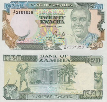 Zambia 20 Kwacha ND 1989-1991 P 32 UNC 1/10 Bundle Lot 10 pcs