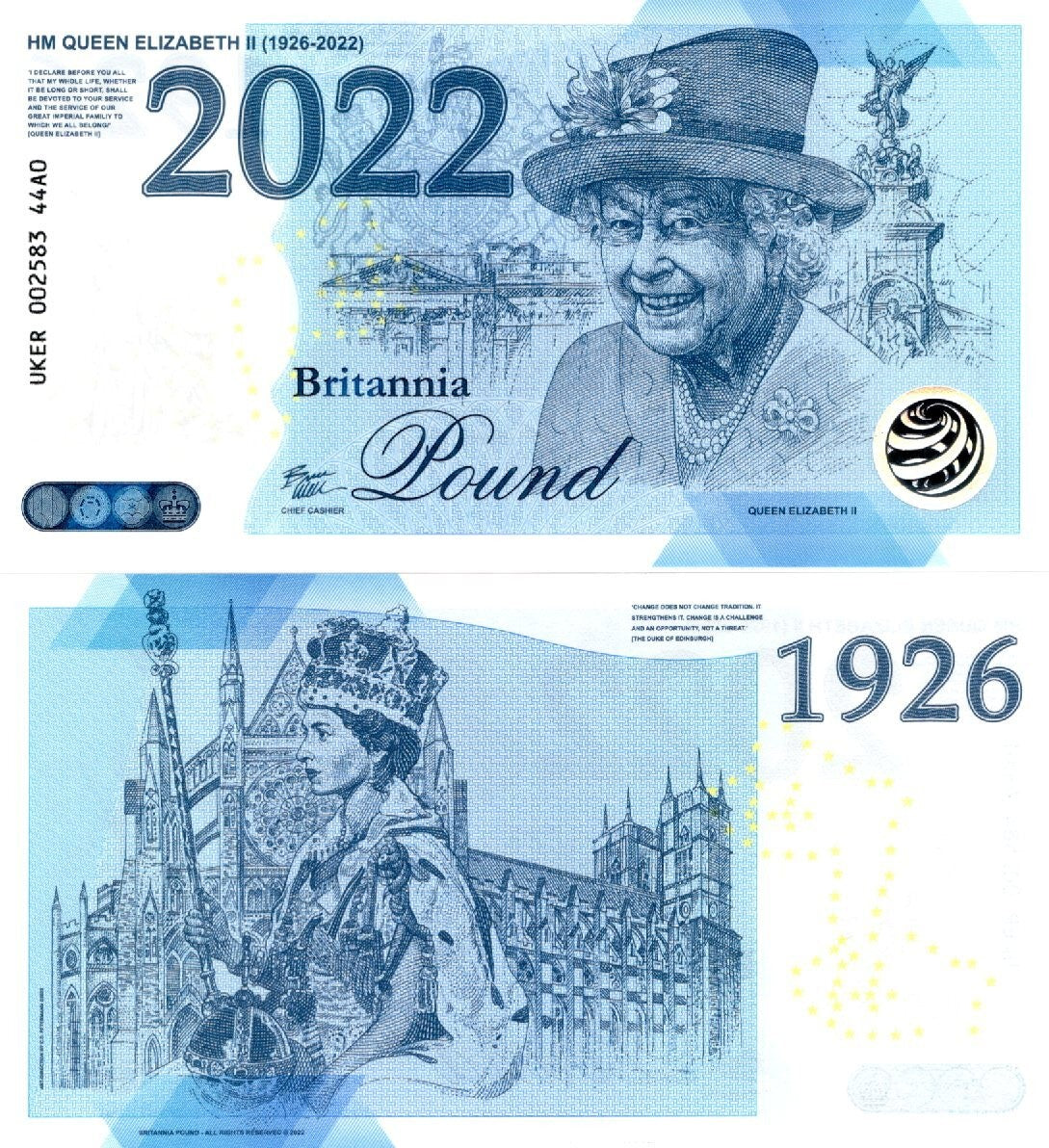 Great Britain UK TEST NOTE 2022 COMM. Queen Platinam Jubilee 70th Type A0 UNC