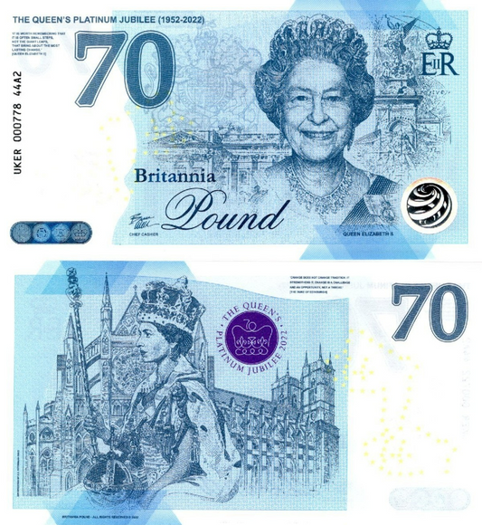Great Britain UK TEST NOTE 2022 COMM. Queen Platinam Jubilee 70th Type A2 UNC