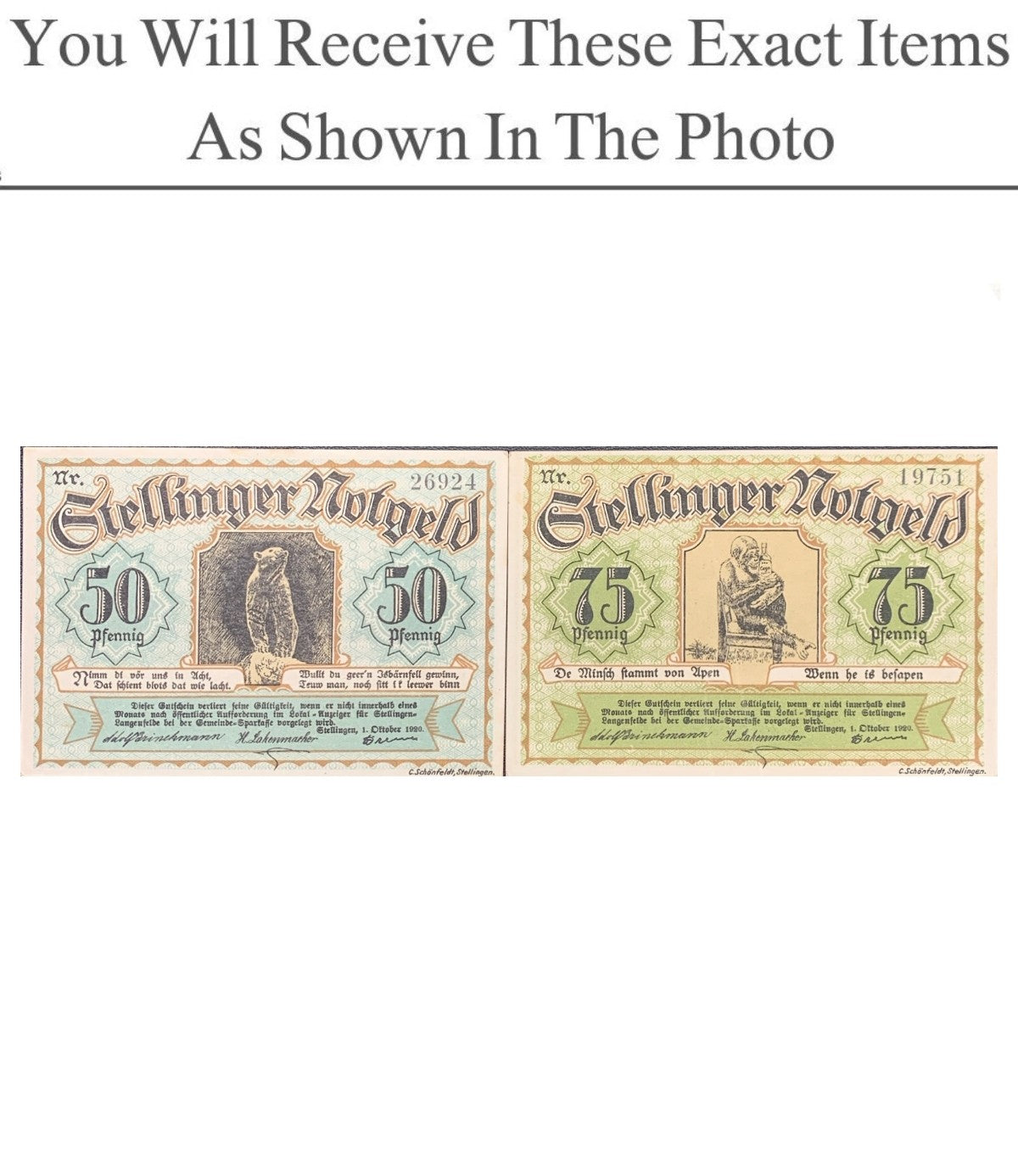Germany Notgeld STELINGER 50 75 Pfenning 1921 Set 2 pcs