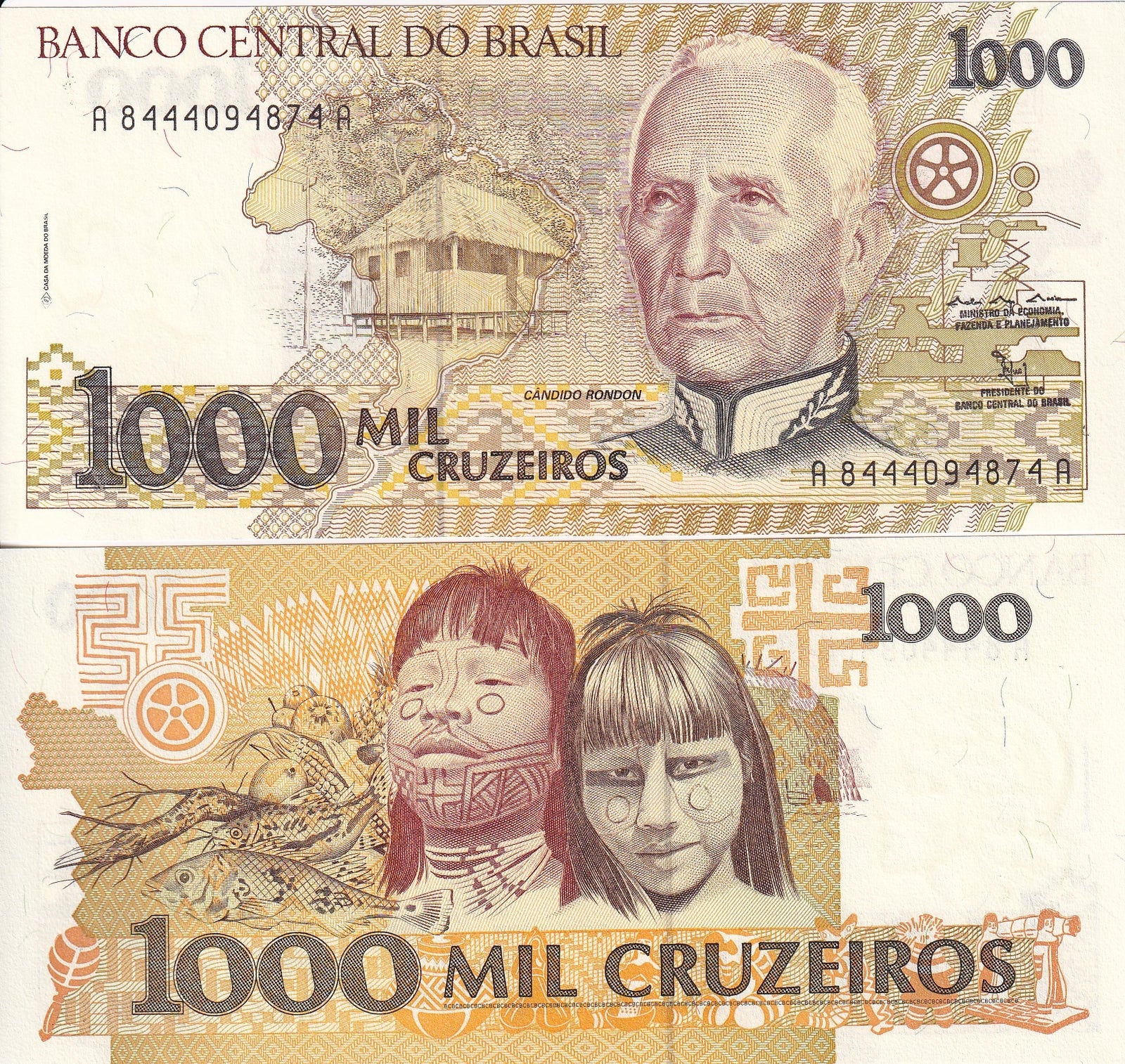 Brazil 1000 Cruzeiros 1990 / 1991 P 231b UNC Native Children