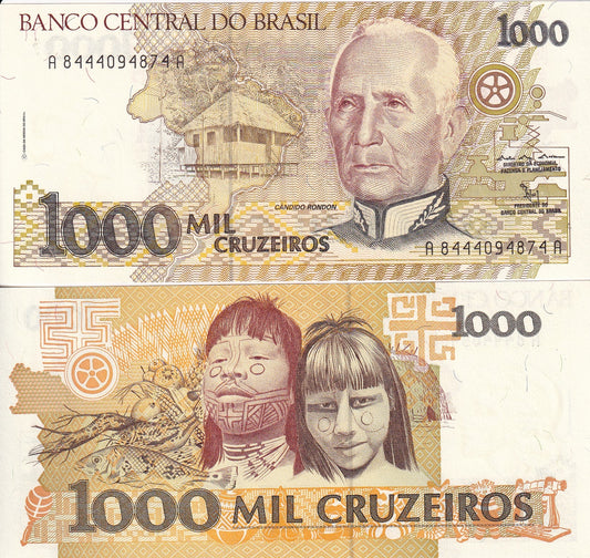 Brazil 1000 Cruzeiros 1990 / 1991 P 231b UNC Native Children