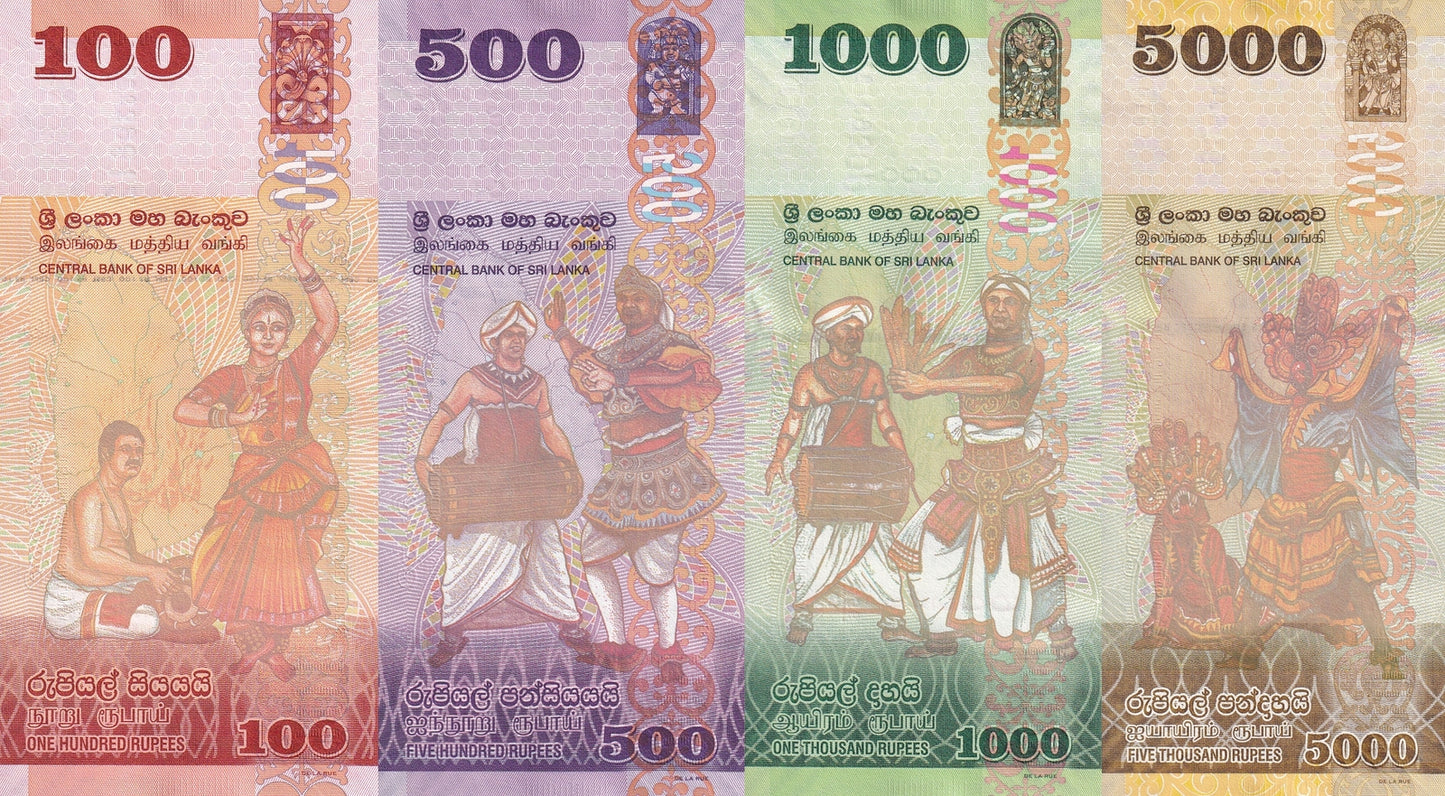 Sri Lanka 100 500 1000 5000 Rupees 2019 2020 2021 P 125 126 127 128 UNC Set 4 p