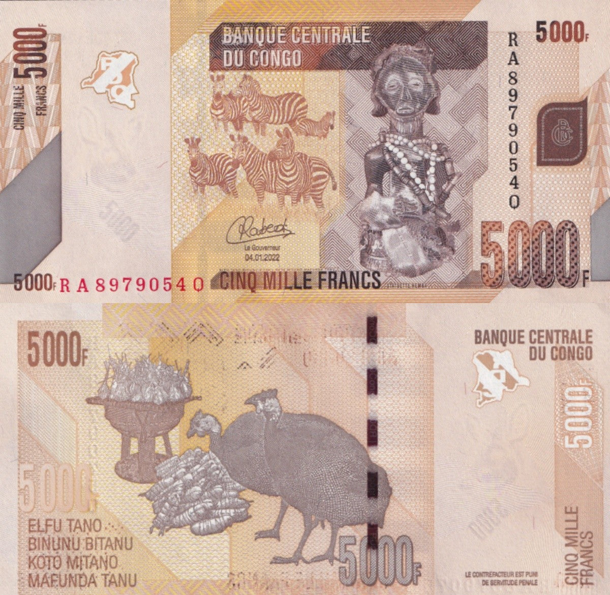 Congo Democratic Republic 5000 Francs 2022 P 102 UNC