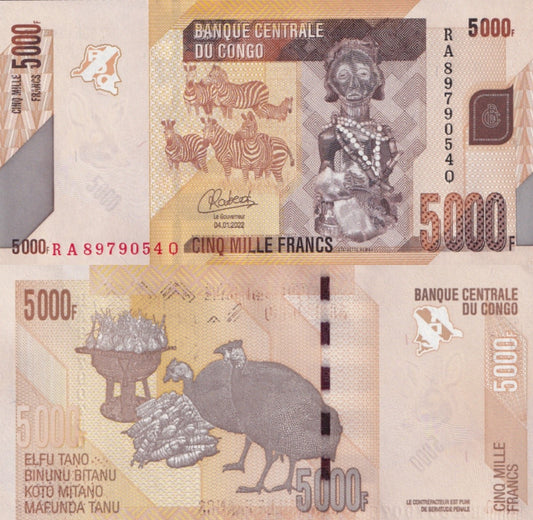 Congo Democratic Republic 5000 Francs 2022 P 102 UNC