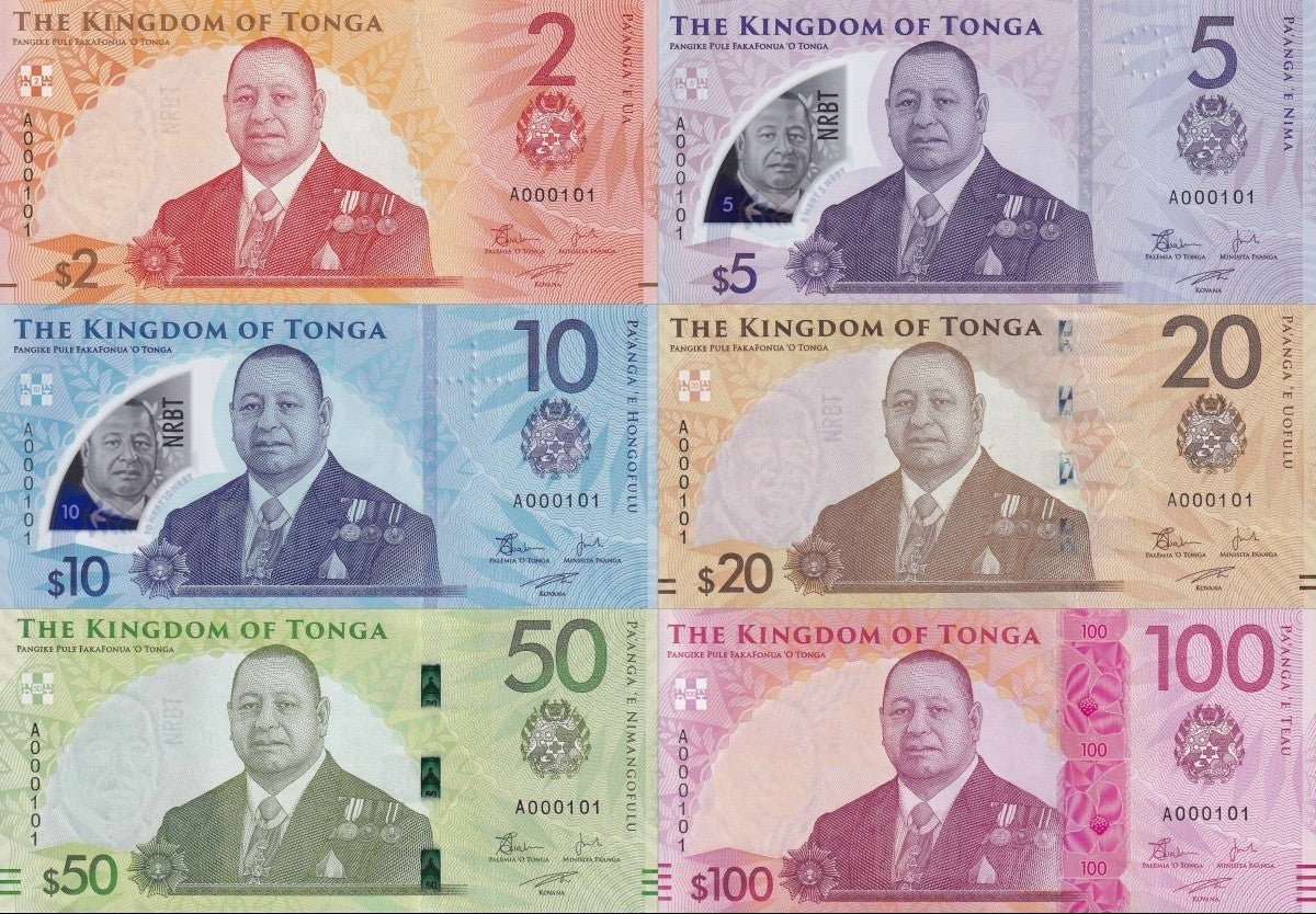 Tonga 2-100 Pa'anga 2023 P 50-55 Paper Polymer UNC Set 6 Match Binary 000101 W/F