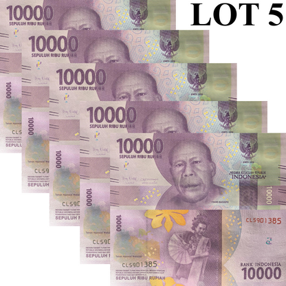 Indonesia 10000 Rupiah 2016/2021 P 157 UNC 1/20 Bundle Lot 5 pcs