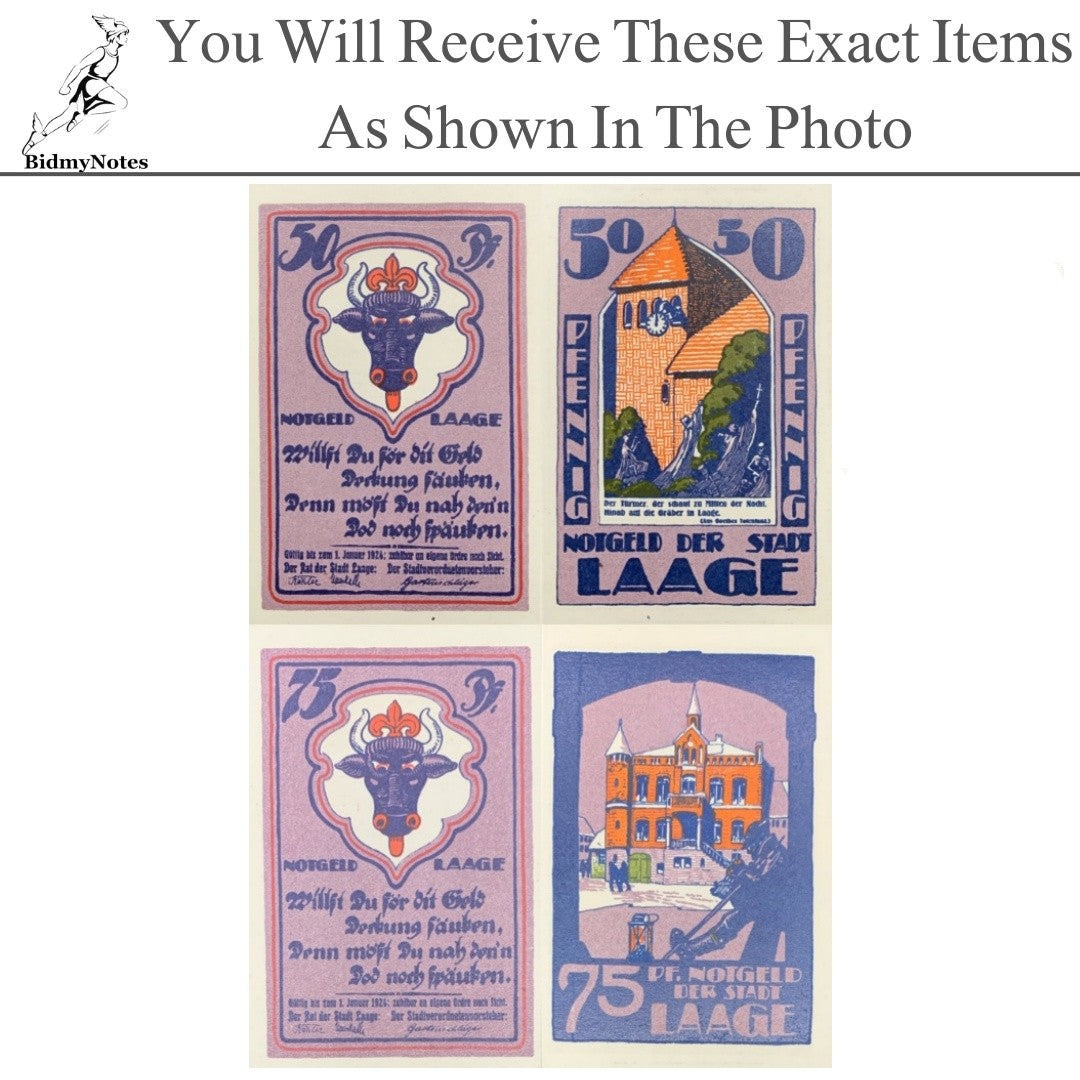 Germany Notgeld LAAGE 50 75 Pfennig 1924 Set 2 pcs