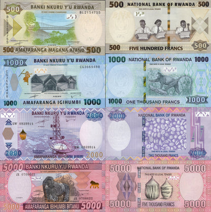 Rwanda 500 1000-5000 Francs Amafaranga 2014 2019 P 39 40 41 42 UNC Set 4 pcs