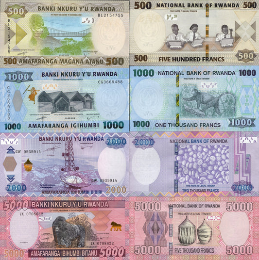 Rwanda 500 1000-5000 Francs Amafaranga 2014 2019 P 39 40 41 42 UNC Set 4 pcs