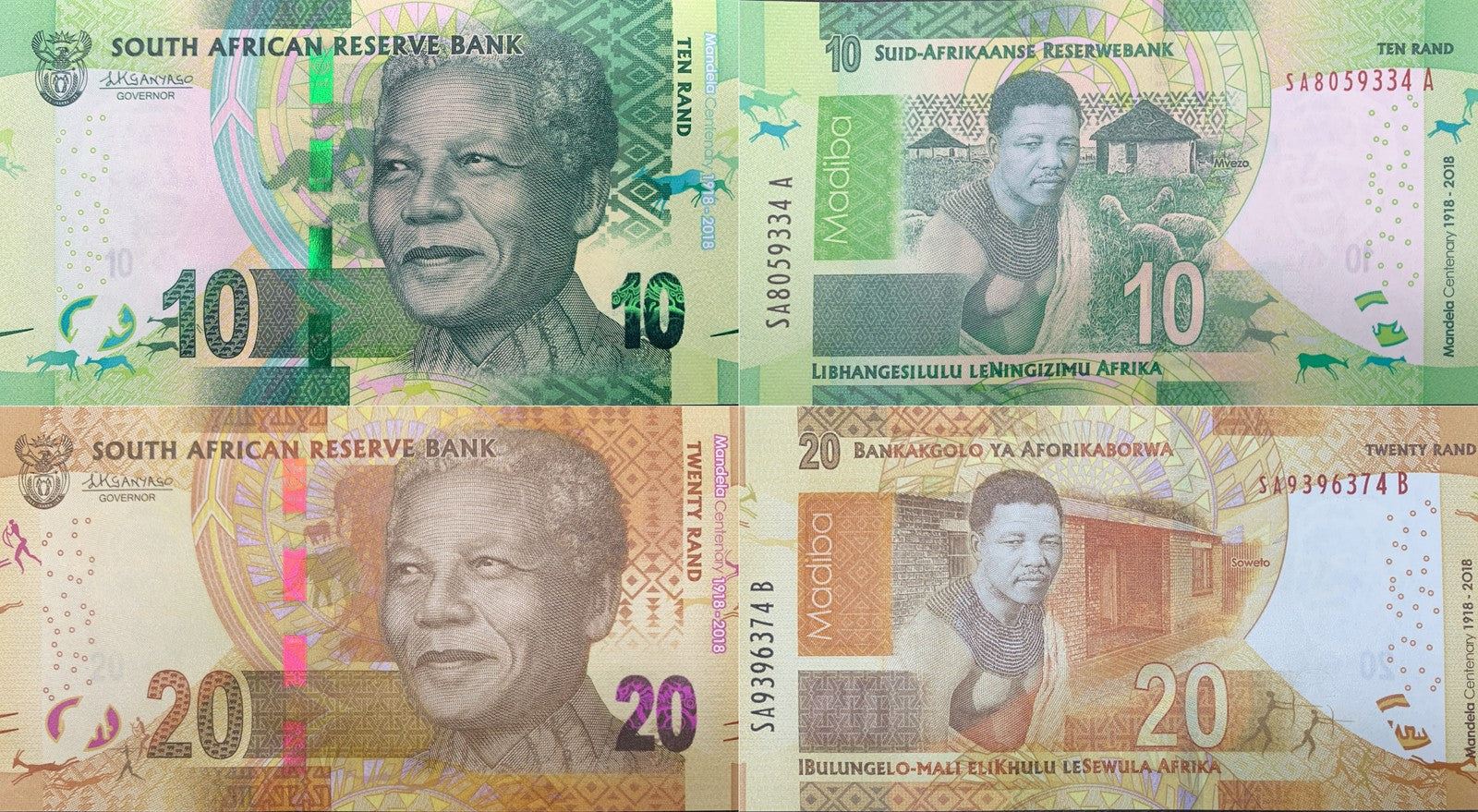 South Africa 10 20 Rand 2018 P 143 144 UNC Commemorative Set 2 pcs