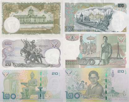 Thailand 20 Baht 1955-2016 ND 2017 P 77 84 88 109 118 130 UNC Set 6 pcs