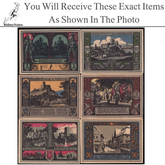 Germany Notgeld BOLKENHAIN 25 50 75 Pfennig 1 1.5 2 Mark 1922 Set 6 pcs