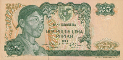 Indonesia 25 Rupiah 1968 P 106a UNC FOXING