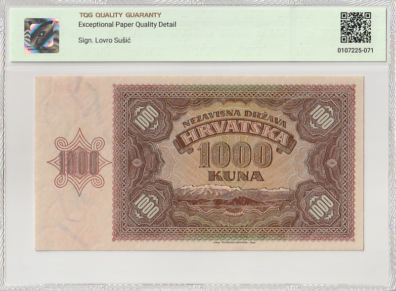 Croatia Independent State of 1000 Kuna 1941 P 4a UNC TQG 64 EPQD With Hard Case