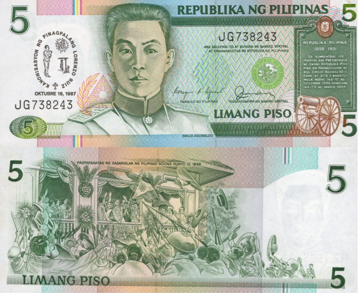 Philippines 5 Piso 1987 P 176 UNC Commemorative