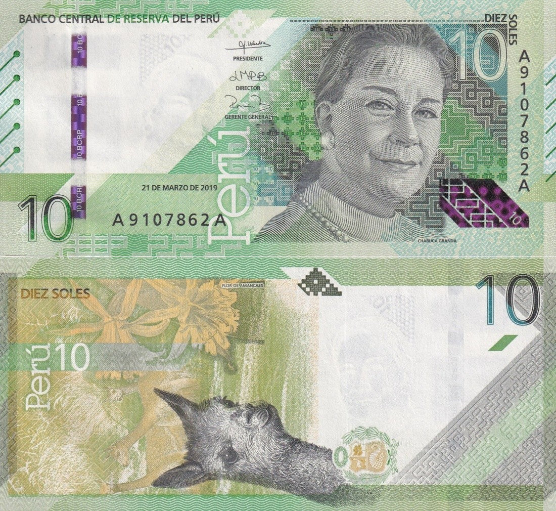 Peru 10 Soles 2019 P 196 UNC A-A Prefix