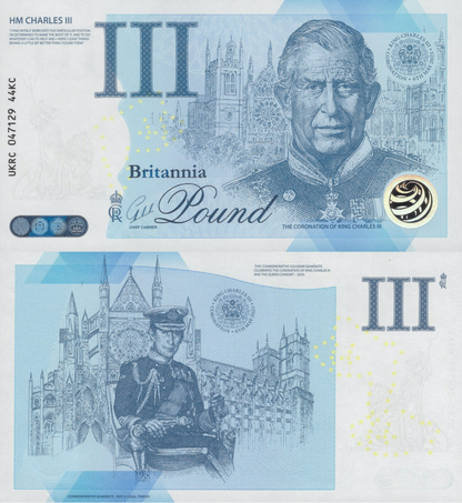Great Britain UK TEST NOTE 2023 COMM. Banknote King Charles III Britannia UNC