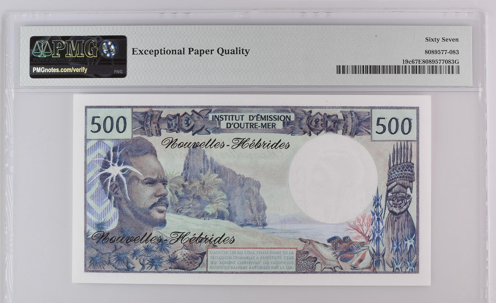 New Hebrides 500 Francs ND 1979 P 19c UNC PMG 67 EPQ 3rd TOP POP