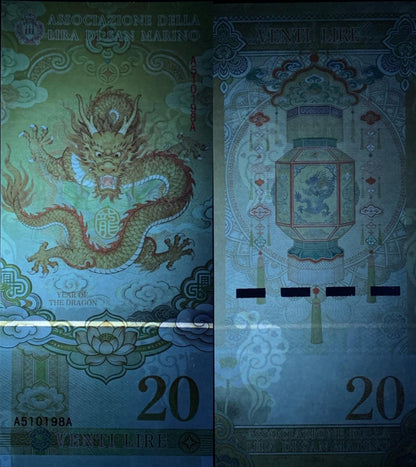 San Marino TEST NOTE 20 Lire 2024 Year of Dragon Commemorative Banknote UNC