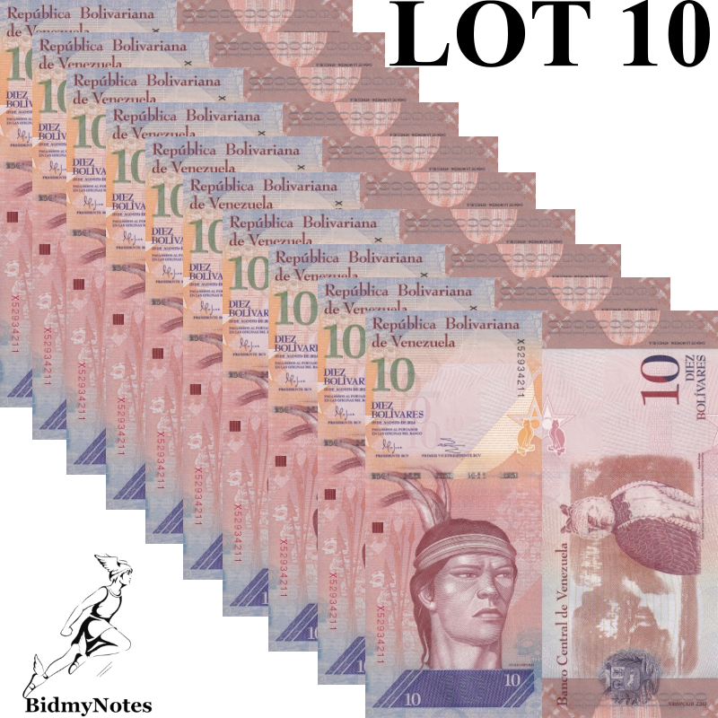 Venezuela 10 Bolivares 2007-2014 P 90 Random Sign UNC 1/10 Bundle LOT 10 pcs