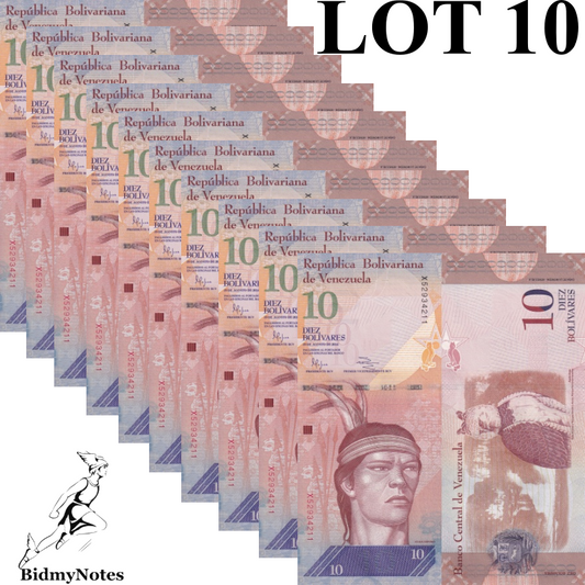 Venezuela 10 Bolivares 2007-2014 P 90 Random Sign UNC 1/10 Bundle LOT 10 pcs
