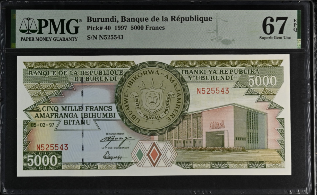 Burundi Banque de la Republique 5000 Francs 1997 P 40 UNC PMG 67 EPQ 2nd TOP POP