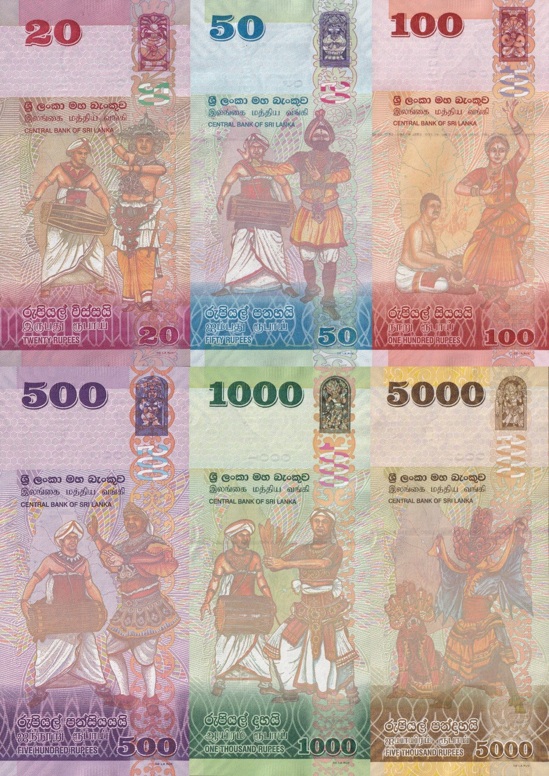 Sri lanka 20 50 100-5000 Rupees 2010-2022 P 123 124-128 UNC Full Set Set 6 pcs