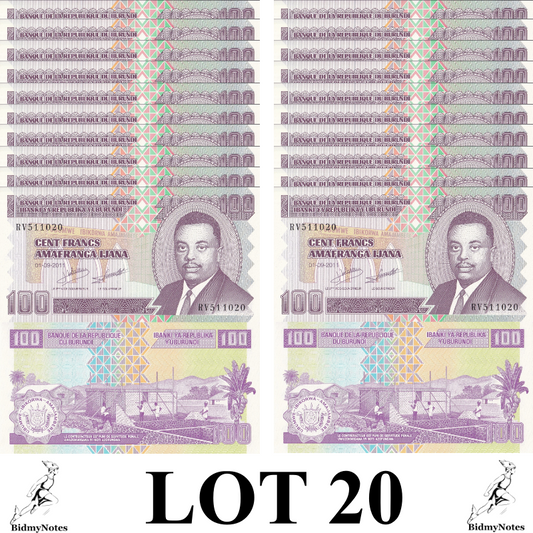 Burundi 100 Amafranga 2011 P 44b UNC 1/5 Bundle LOT 20 pcs