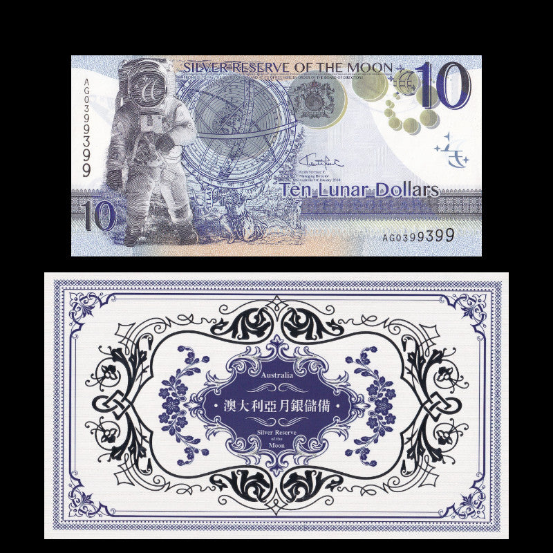 Australia 10 Lunar Dollars 2014 UNC Silver Reserve of the Moon With Folder