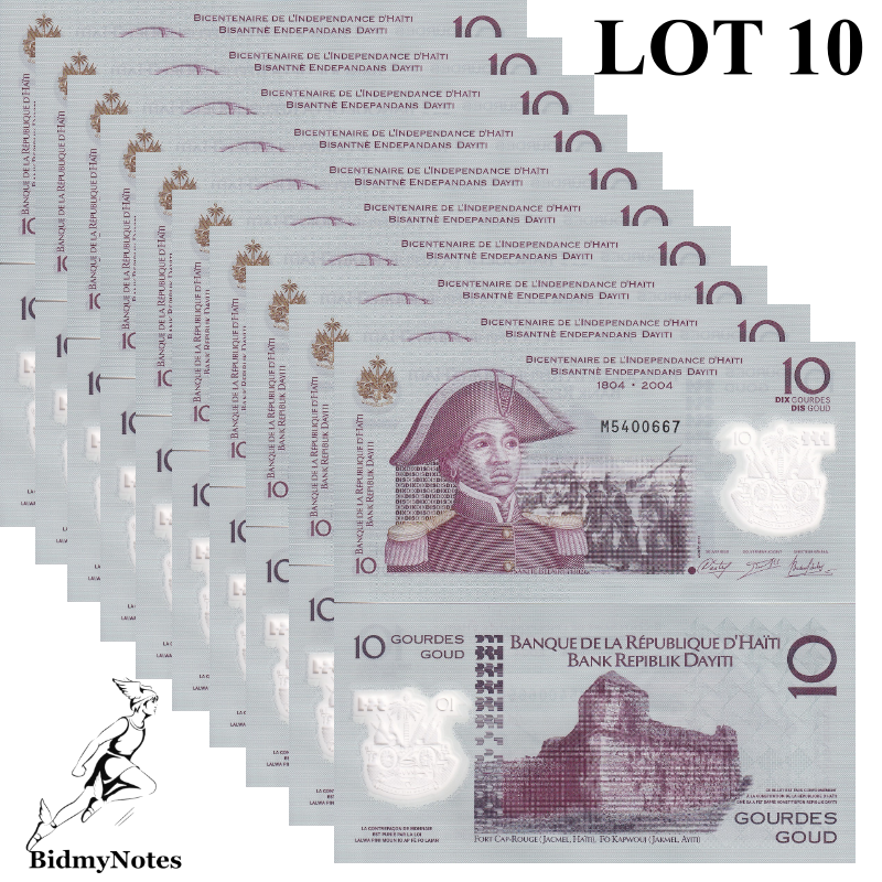 Haiti 10 Gourdes 2013 P 279 Polymer UNC Commemorative 1/10 Bundle Lot 10 Pcs