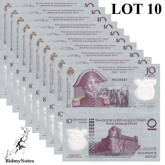 Haiti 10 Gourdes 2013 P 279 Polymer UNC Commemorative 1/10 Bundle Lot 10 Pcs