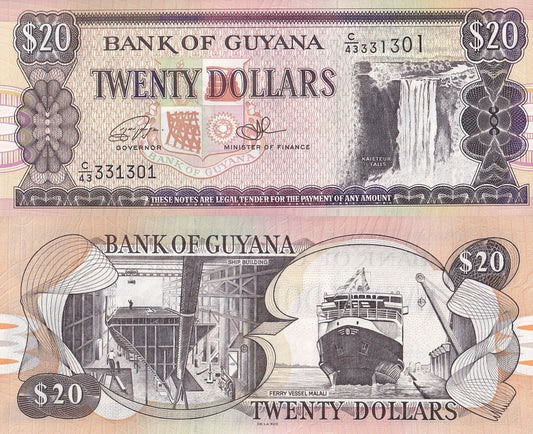 Guyana 20 Dollars ND 1996-2018 P 30 Random Sign UNC