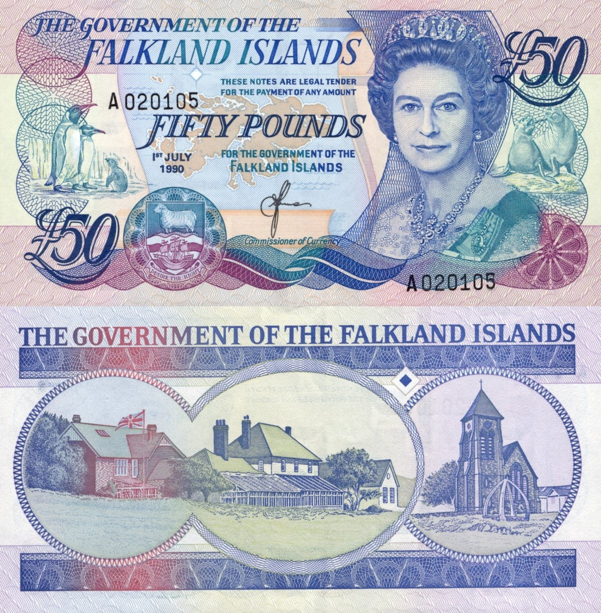 Falkland Islands 50 Pounds 1990 P 16 UNC