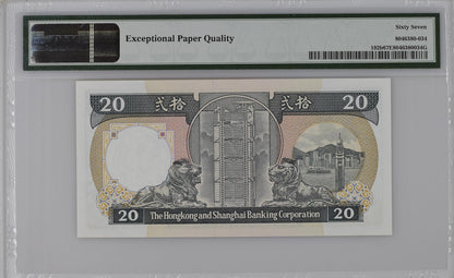 Hong Kong HSBC 20 Dollars 1988 P 192b UNC PMG 67 EPQ 3rd TOP POP