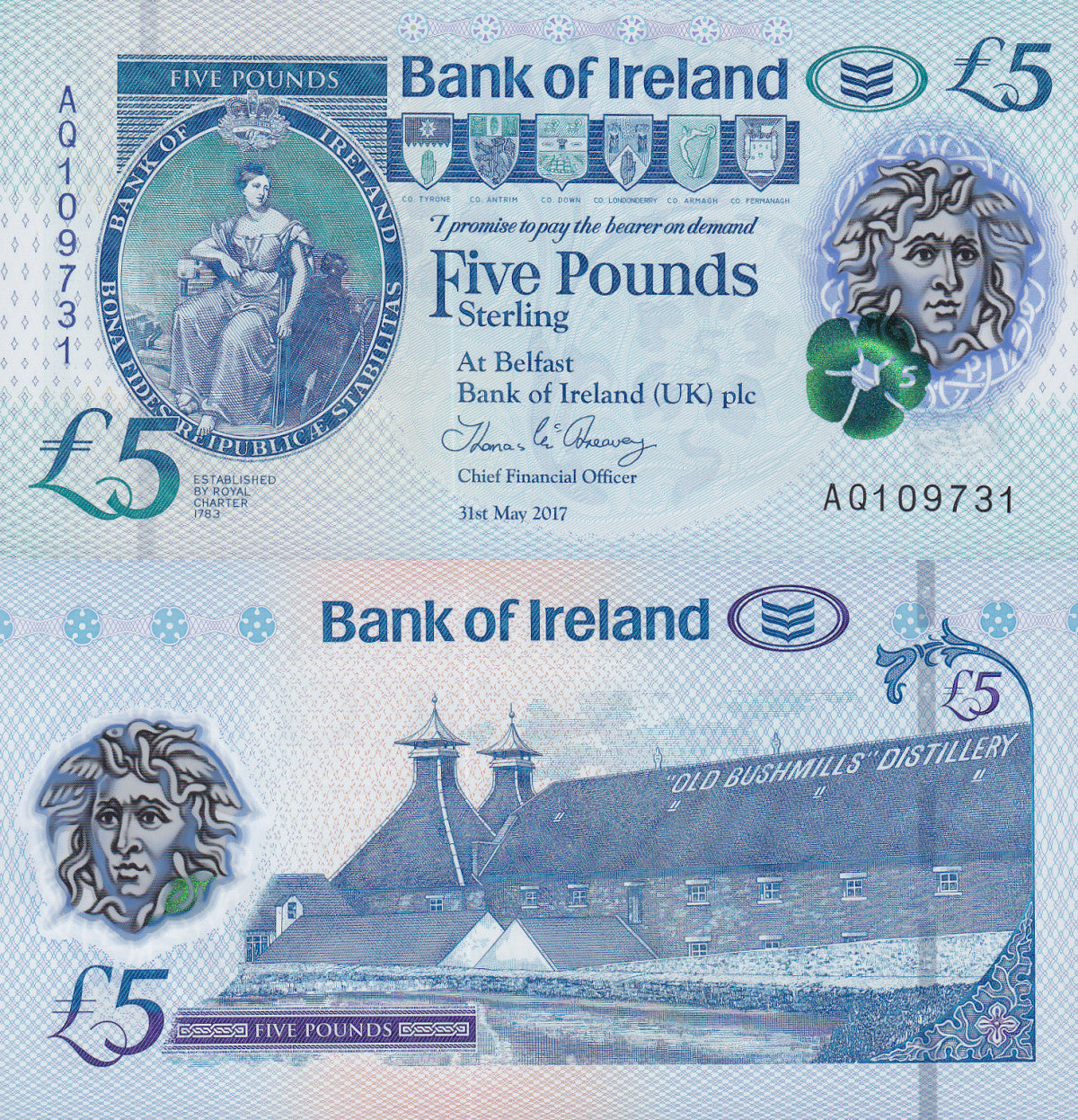 Northern Ireland 5 Pound Sterling 2017 P 90 Polymer UNC Bank of Ireland