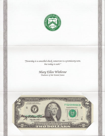 United States USA 2 Dollars 1995 P 497 "F" Atlanta GA With Hand Signed UNC W/F
